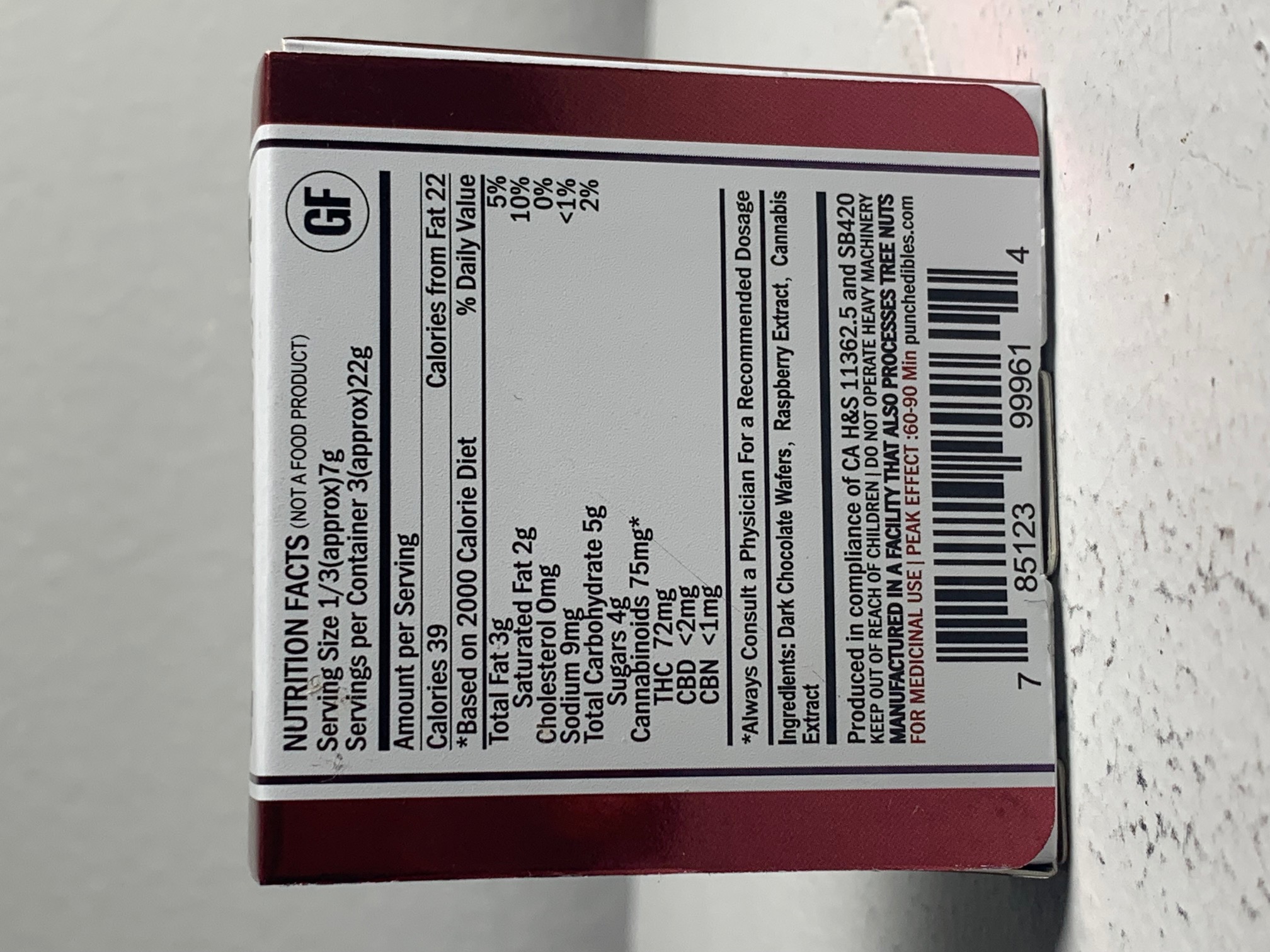 Punch Bar Dark Chocolate Raspberry 225MG HOTBOX