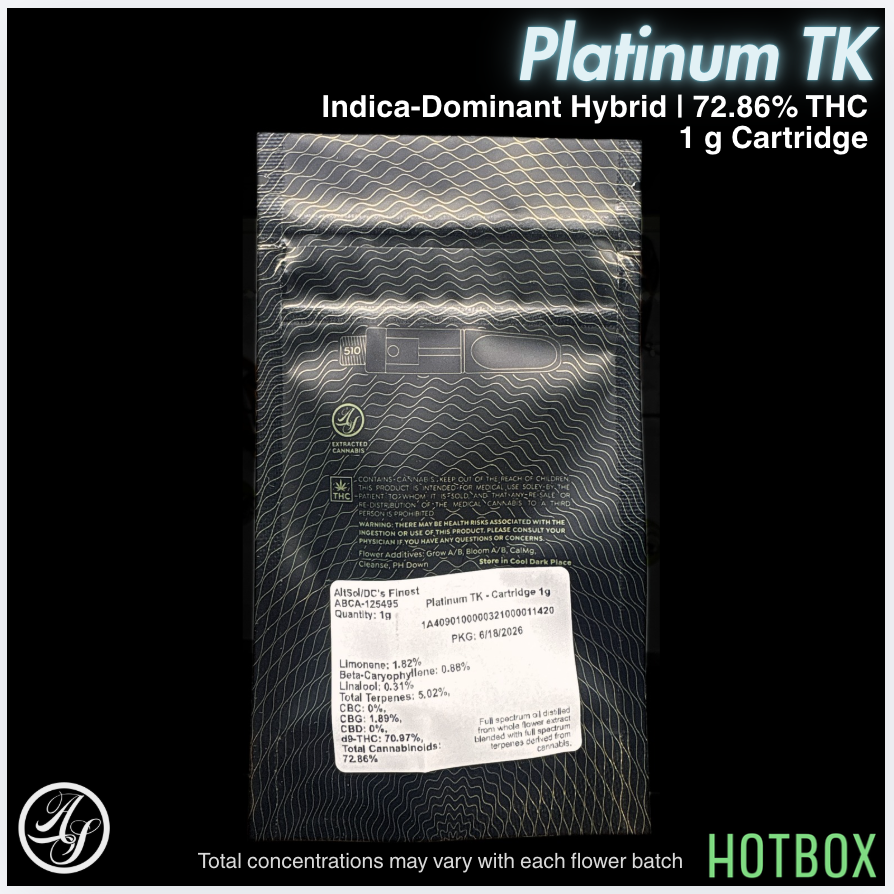 Platinum TK Cart (1 g) by Alt Sol (Indica-Hybrid)